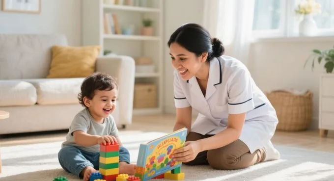nanny playing with a toddler