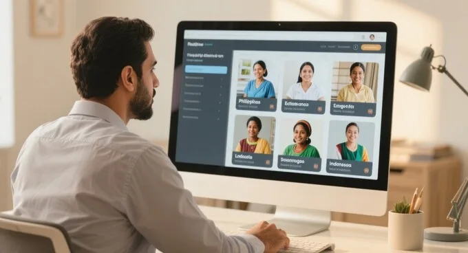 A man reviewing the maids' profiles